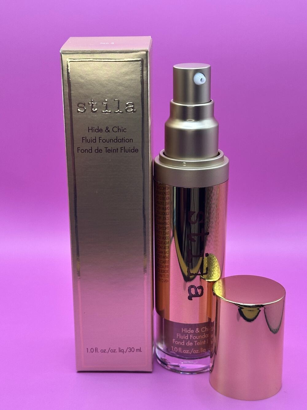 NIB Stila Hide & Chic Fluid Foundation Tan 3 Full Size 1 oz